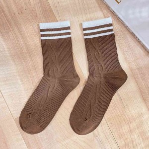 条纹双杠竖纹黑白中筒袜秋冬款长袜