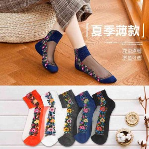 玻璃水晶丝薄款透明碎花女袜