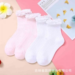 女中筒花边运动百搭棉袜