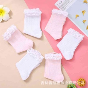 女中筒花边运动百搭棉袜