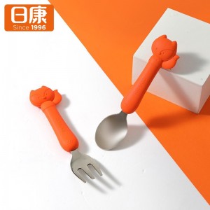 不锈钢训练勺叉宝宝学吃饭勺子卡通硅胶辅食叉勺套装儿童餐具