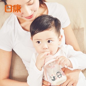 婴儿宽口玻璃奶瓶 新生儿吸管带手柄把手奶瓶