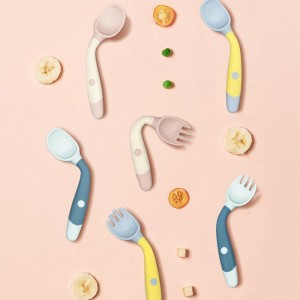 可弯曲新生儿辅食弯头叉勺套装儿童餐具套装勺子叉子组合