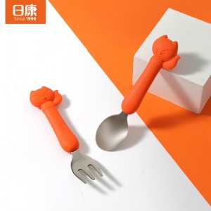 儿童餐具 婴儿餐具卡通不锈钢硅胶叉勺套装