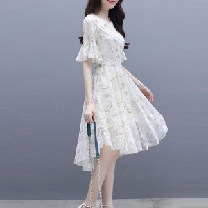 拉夏贝尔 La Chapelle 短袖连衣裙女碎花中长款