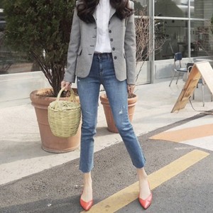 春季新款显瘦弹力牛仔女裤小脚复古修身九分裤