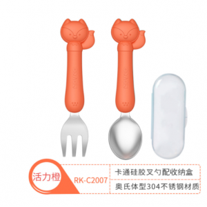 儿童餐具 婴儿餐具卡通不锈钢硅胶叉勺套装