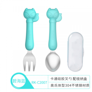 儿童餐具 婴儿餐具卡通不锈钢硅胶叉勺套装