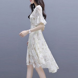 拉夏贝尔 La Chapelle 短袖连衣裙女碎花中长款