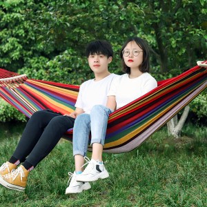 户外露营 休闲加厚加宽 帆布吊床 室内弯木防侧翻 单人红色月牙吊床