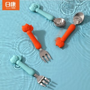 儿童餐具 婴儿餐具卡通不锈钢硅胶叉勺套装