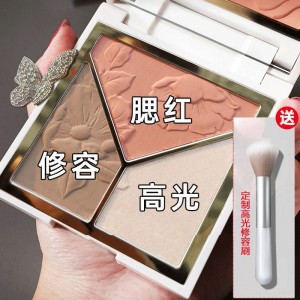高光修容盘三色一体盘 哑光粉饼腮 鼻影 眼影 阴影 侧影 闪粉 自然显色