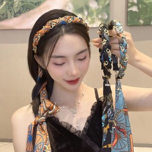 复古宫廷风发箍飘带链条头箍气质丝巾发带绑发一体编发头饰女夏季
