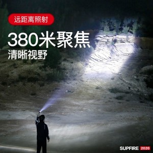 强光手电筒 变焦远射USB充电式 家用便携 户外骑行应急灯