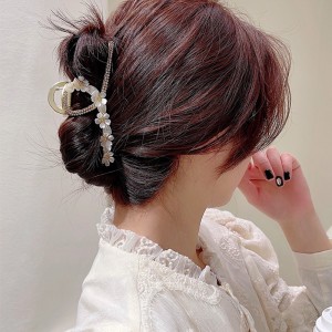 伊黛儿金色花朵大号水钻抓夹金属发夹后脑勺发抓夹子头饰鲨鱼夹发卡女夏 G1004闪钻花朵抓夹