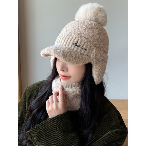 啄木鸟帽子 女士冬季保暖护耳鸭舌帽子 防寒休闲百搭针织潮毛线帽