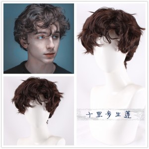 逼真假发头套 深棕假毛欧美男短卷发