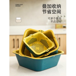 双层塑料沥水篮 洗菜盆 洗菜篮 厨房客厅家用水果盘 果篮洗水果 菜篮子
