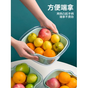 双层洗菜盆 沥水篮 八件套厨房客厅家用洗水果盘 简约塑料淘菜菜篮子