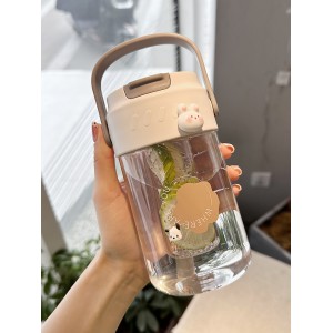 水杯 女生高颜值便携式咖啡吸管杯 夏季2022新款带茶隔学生塑料杯子