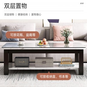 茶几 客厅简约小户型双层钢化玻璃茶桌 意式极简岩板色小桌子